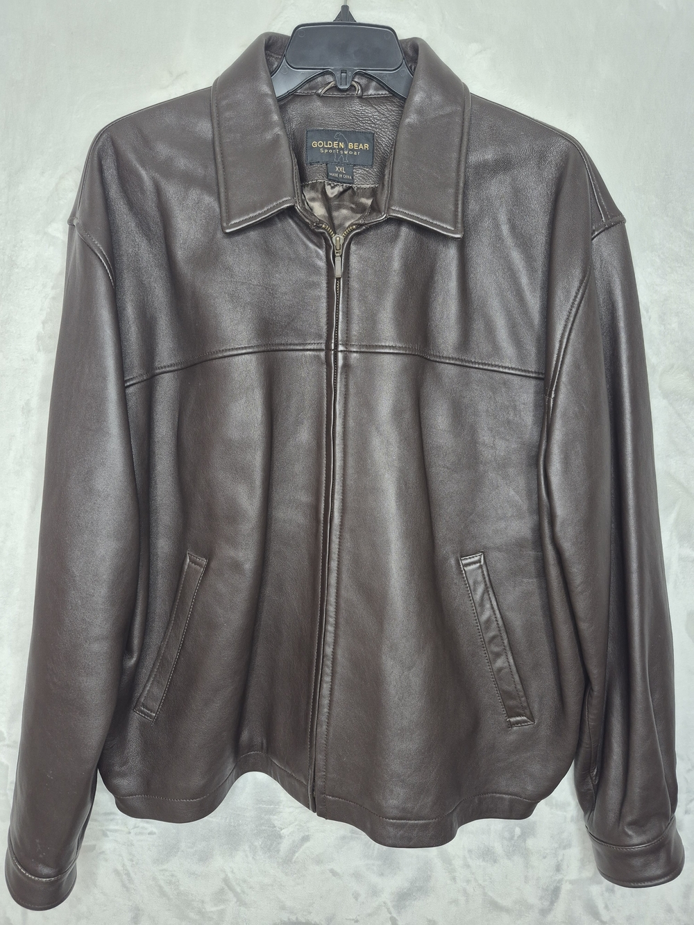 Golden Bear Sportswear Soft Leather Zip Jacket Dark Brown Mens XXL